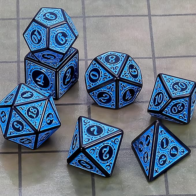 CiaraQ DND Polyhedral Dice Set for Dungeons and Dragons RPG MTG Role Playing Table Games-with 1 Dice Pouch (Blue Engraved Dice)