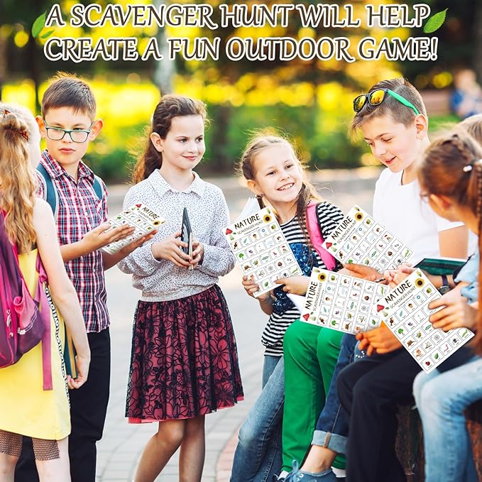 Hoolerry 30 Pcs Nature Scavenger Hunt for Kids Road Trip Game Car Scavenger Hunt Cards Travel Activities Camping Games Outdoor Indoor Seek Activity for Kids Adults(Nature)