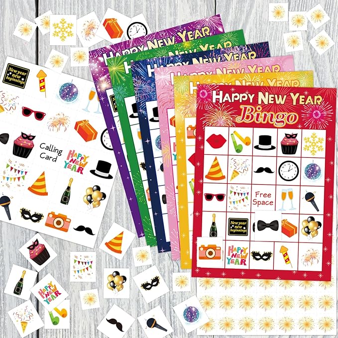 ceiba tree Happy New Year Bingo Cards New Years Eve Bingo Game 24 Players for Kids Adult Party Supply