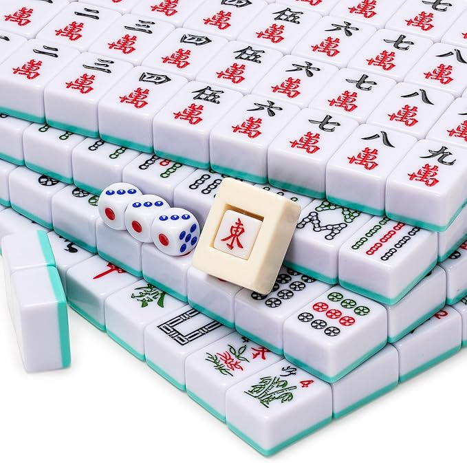 Yellow Mountain Imports "Celestial Opal Chinese Mahjong Set with 146 Tiles and Blue Vinyl Case — for Chinese Style Gameplay Only [天體蛋白石中國麻將]