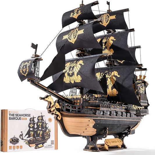 ROKR 3D Wooden Puzzles for Adults,Seahorse Barque Model kit, 603 Piece 3D Puzzles for Adults&Teens,Ideal Gift for Boys and Men