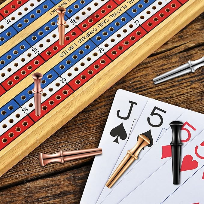 120 Pieces Metal Cribbage Pegs Crib Board Pegs 4 Colors Crib Pegs Fit 1/8 Holes with Drawstring Storage Pouch Tapered Design for Family and Friend Cribbage Traditional Board Game