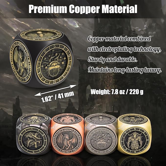 DND Spinner Dice, 7 in 1 Unique Metal Dice Set with 3D Relief for Dungeons and Dragons Gifts, Cool Polyhedral Role Playing Game Dice, Fantasy D&D Tabletop RPG Accessories for DM & Player (Black)