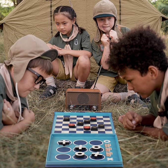 2-in-1 Checkers & Tic-Tac-Toe Board Game | Magnetic Travel Games for Kids 8-12 | Plane Activities for Kids Ages 8-12 | Foldable Magnetic Checkers & Travel Activities (Ages 3-12)