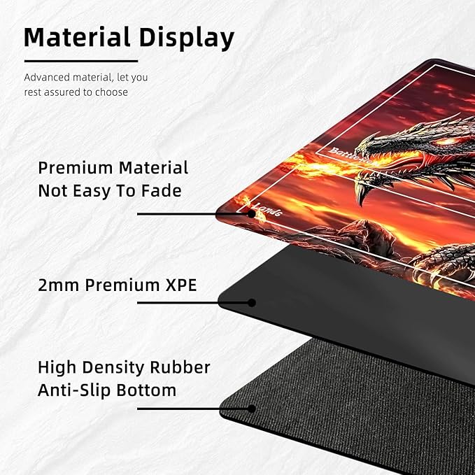 for MTG Playmat with Zones Storage Bag, for TCG Playmat and Playing Card Mat for Magic Board Games, Fire Dragon Non-Slip Stitched Edges Game Mat, Rollable Foldable Card Playmats
