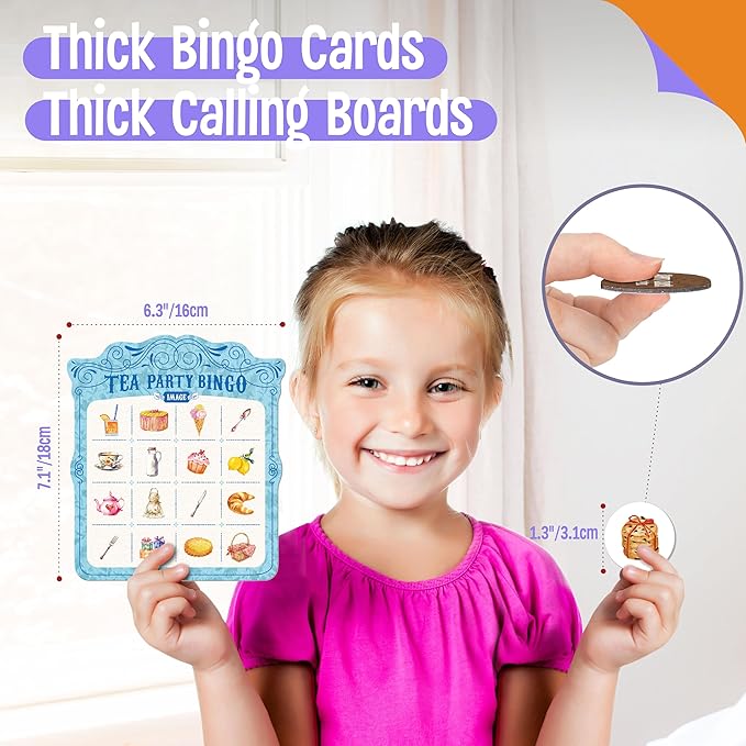 Tea Party Bingo Game, 12PCS Bilingual English and Spanish Bingo Board Game, 12 Players Bingo Game Set for Teenager, Adults, Families or Friends Activities, Fun Interesting Activity Party Supplies
