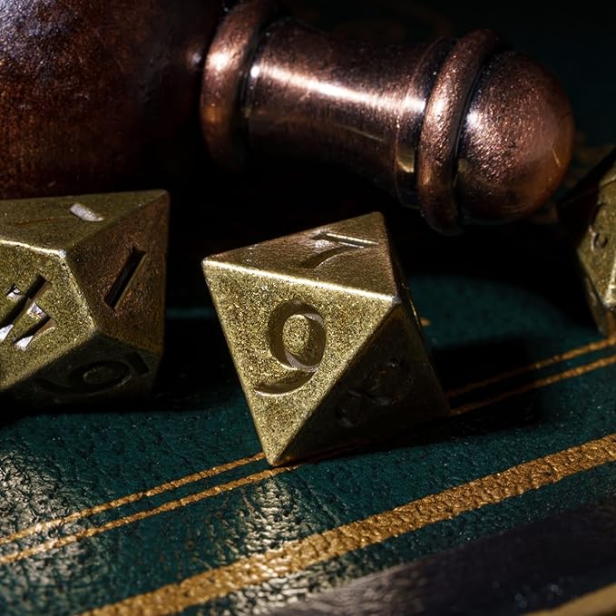 UDIXI 12mm Mini DND Dice Metal Dice Set D&D, 7-Die Polyhedral Dice Set for Dungeons and Dragons Role Playing Game (Bronze)
