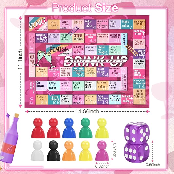 Drinking Board Games for Adults, Waterproof Leather Mat Drinking Board Game, Fun Party Interactive Drinking Games for Game Night, Bachelorette Parties, Birthday, Age 21+, 2-8 Players