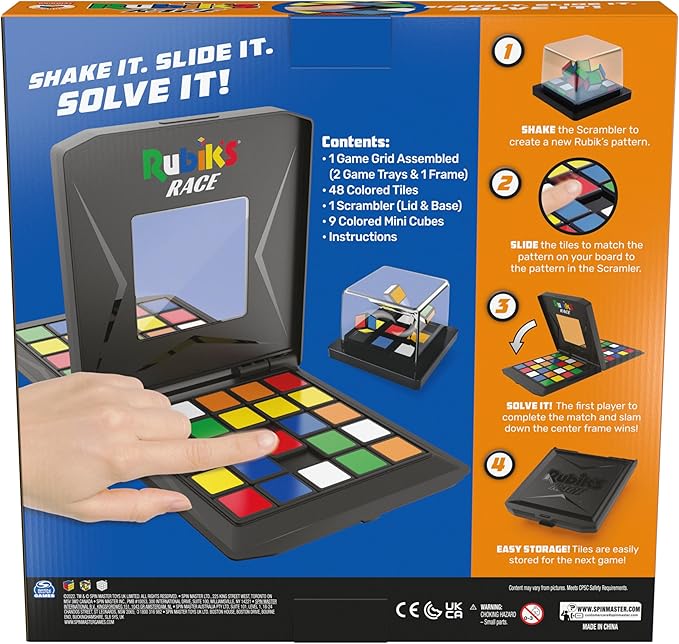 Rubik’s Race, Classic Fast-Paced Strategy Sequence Brain Teaser Travel Board Game Two-Player Speed Solving Face-Off, Packaging May Vary, for Adults & Kids Ages 7+