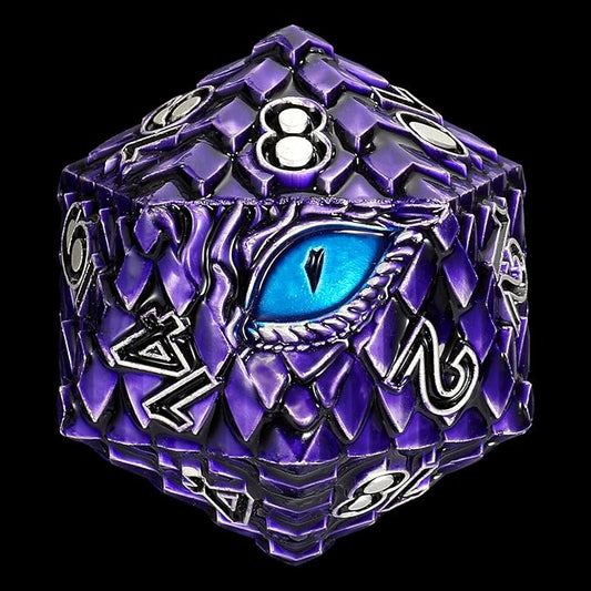 Dragon Eye Scale DND Metal Dice,33mm 20 Sided Giant D20, Large Polyhedral Dice, D&D Metal Dice Set for Dungeons and Dragons, RPG, MTG & Tabletop Games(Purple with Blue Eye)