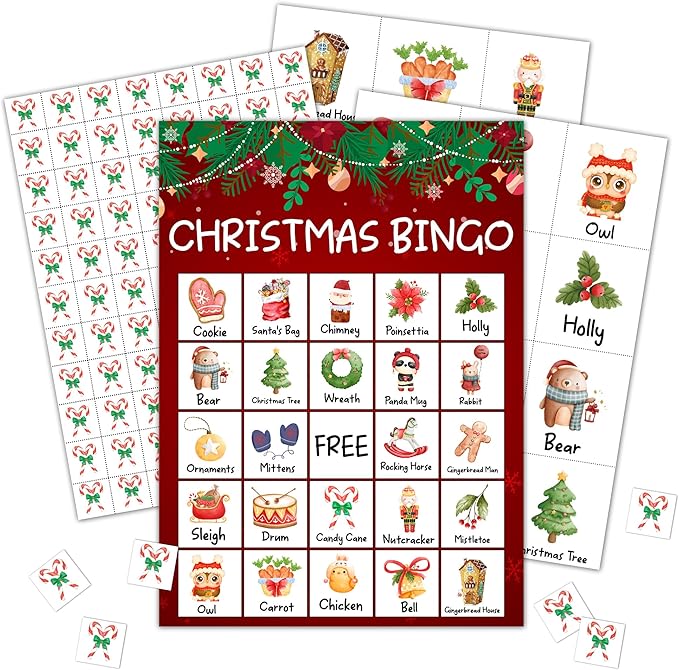 Bingo Game, 24 Players, Birthday Party Games Card, Family Activities Bingo Cards for Teen - FS171