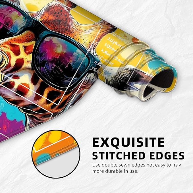 for MTG Playmat with Zones Storage Bag, for TCG Playmat and Playing Card Mat for Magic Board Games, Sunglasses Giraffe Non-Slip Stitched Edges Game Mat, Rollable Foldable Card Playmats