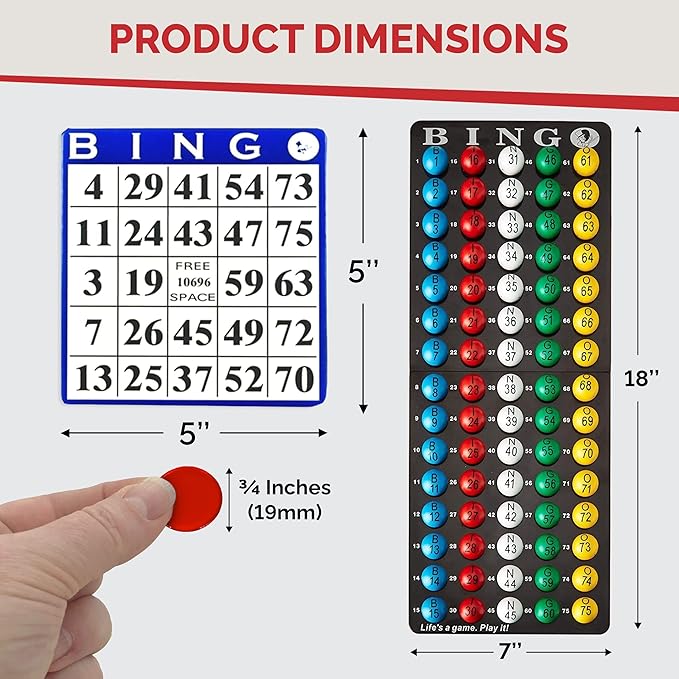 MR CHIPS 11" Tall Bingo Set with Steel Cage Professional Game Everlasting 7/8” Balls, 18 Cards and 300 Chips - Lucky Red Color