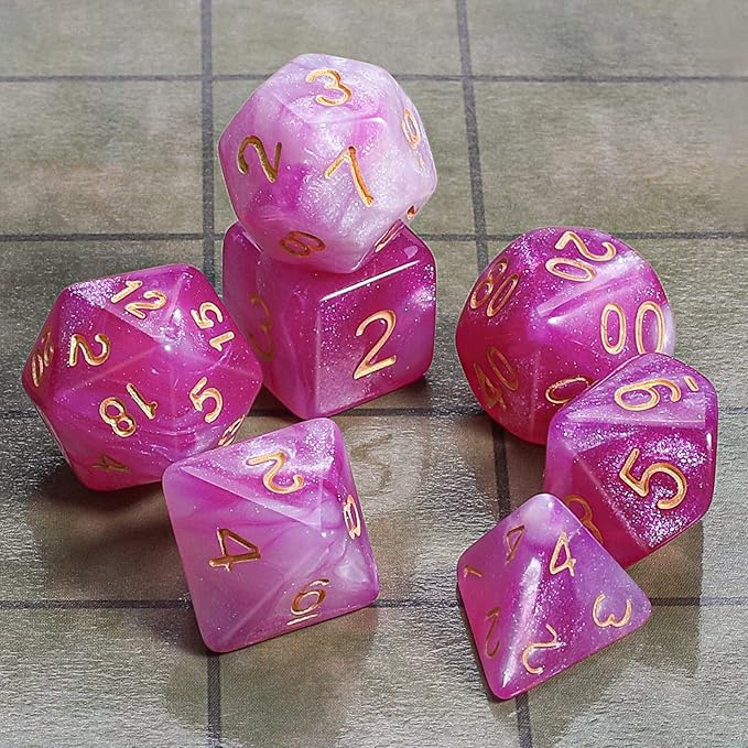 CiaraQ DND Polyhedral Dice Set with a Black Dice Bag for D&D RPG MTG Role Playing Table Games(Light Pink)