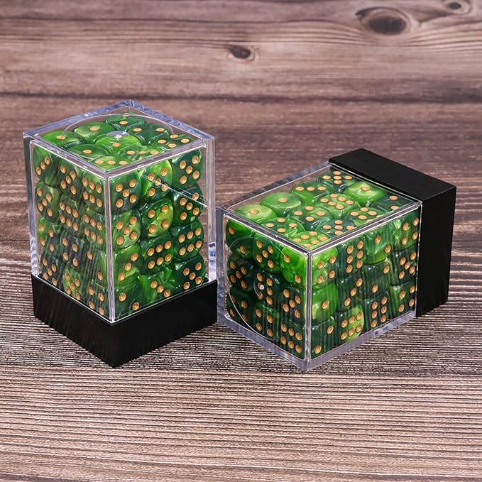 36 Mini Dice Set, 12mm 6 Sided D6 Game Dice, Two Colours (Dark Green & Light Green) with Portable Gaming Box