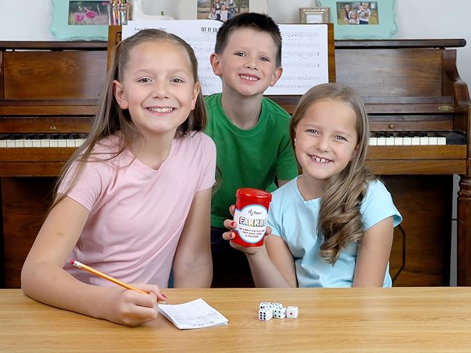 Regal Games - Farkle Classic Dice Game w/ 6 Colored Dice, 1 Convenient Dice Cup for Easy Shaking, and 25 Score Sheets - Fun Family Game for Travel, Camp, and More - Ideal for 2-4 Players (Ages 12+)