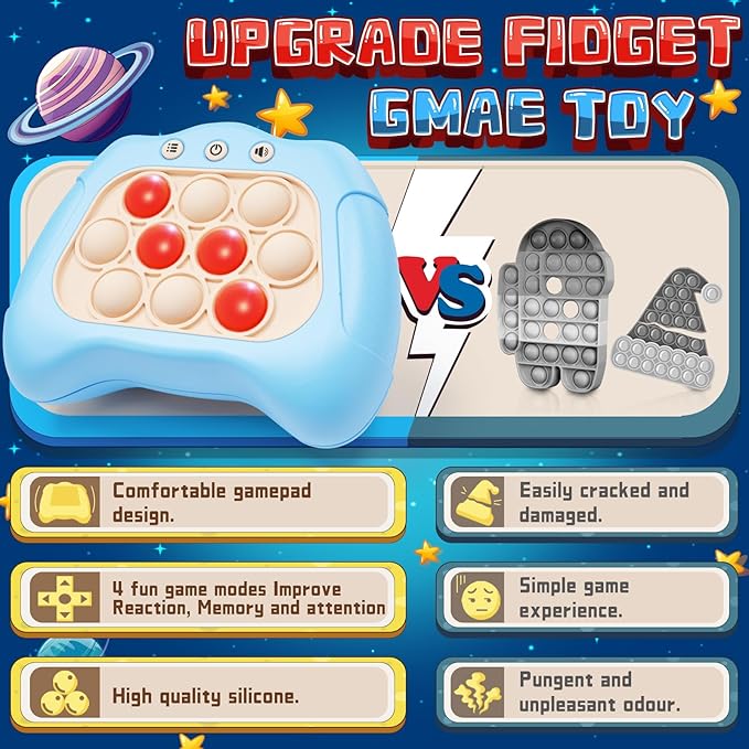 Quick Push Game，Pop Game Fidget Toys, Fast Push Bubble Game, Handheld Puzzle Game Sensory Toys ，Light Up Push Pop Game for Kids 3-12 Girls and Boys Teens Adults Decompression (Light Blue)