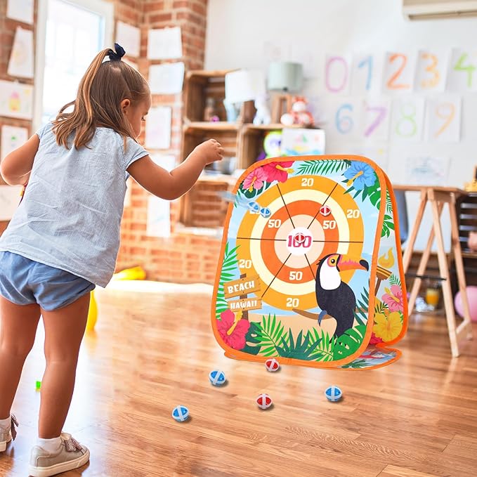 Bessmoso Luau Party Bean Bag Toss Games Hawaiian Tiki Party Games Double-Sided Collapsible Cornhole Board for Summer Tropical Party Family Outdoor Indoor Yard Kindergarten Party Games