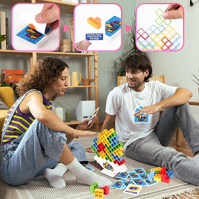 48 PCS Tetra Tower Stacking Game, Building Balance Blocks Board Game, 1-4 Players Family Games for Kids, Adults, Party, Friends, Team, Travel