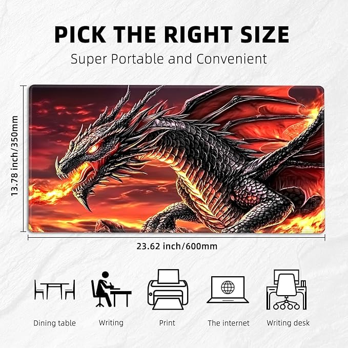for MTG Playmat with Storage Bag, for TCG Playmat and Playing Card Mat for Magic Board Games, Non-Slip Fire Dragon Desk Mat, Stitched Edges Game Mat, Rollable & Foldable Card Playmat