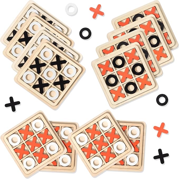 Libima 12 Pcs Wooden Tic Tac Toe Game Mini Family Board Games Classical Puzzle Game Xo Chess Tabletop Game Educational Gifts Strategy Board Game Toys
