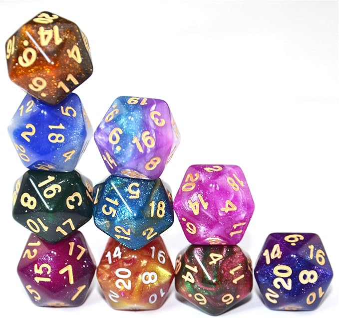 SmartDealsPro 10-Pack 20 Sided Dice D20 Polyhedral Dice for DND RPG MTG Table Game (Glitter Color)