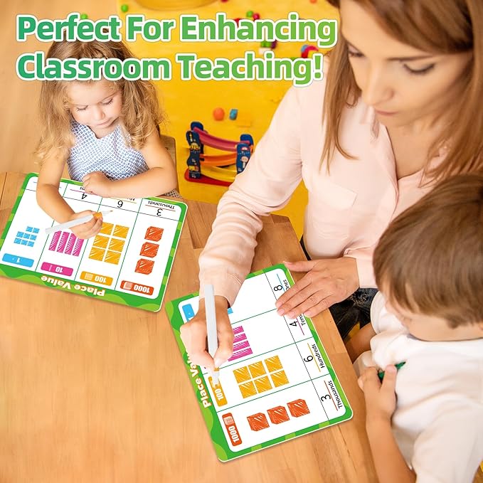 12 PCS Place Value Chart Dry Erase Flash Cards, Addition and Subtraction Learning Math Games for Kids, Base Ten Board Math Manipulatives 1st 2nd 3rd Grade Teacher Classroom Must Haves