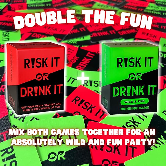 Risk IT OR Drink - Ultimate Party Bundle - Fun Drinking Games for Parties, Pregame, Game Night, College, Hilarious Dares & Questions for Party
