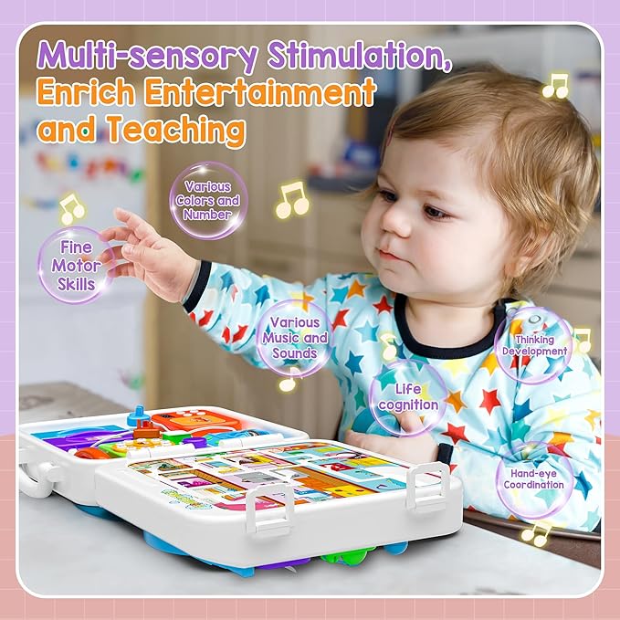 Musical Toys for 1 Year Old Girl Boy, 1st Birthday Gifts for 1 Year Old Girl, Montessori Busy Board with Light Music, Learning Educational Toy for Toddler 1-2, Baby 12-18 Months