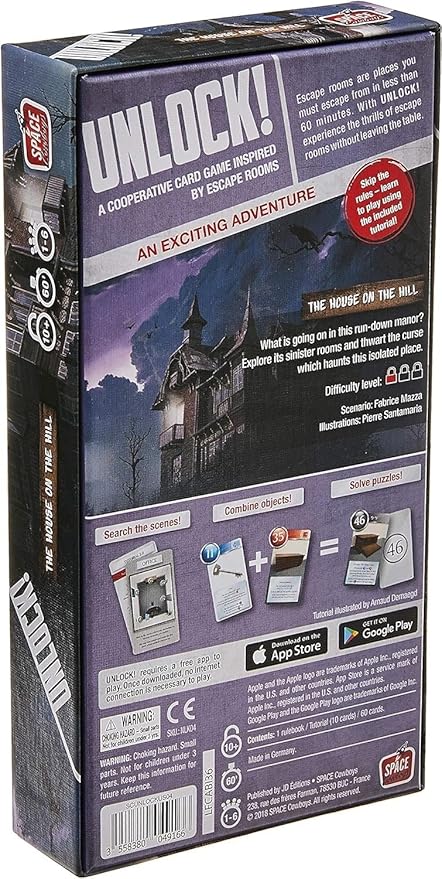 Unlock! The House on the Hill Card Game - Cooperative Tabletop Escape Room Experience! Fun Family Game for Kids & Adults, Ages 10+, 1-6 Players, 60 Min Playtime, Made by Space Cowboys