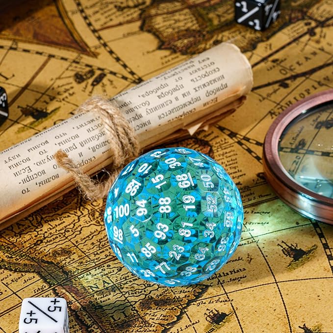 Upgraded D100 Dice, Single 100 Sided Polyhedral Dice D100 Die 50mm, D&D Dice D100 Game Dice, 100 Sided Cube with Metal Storage Tin(T Blue/White Font)