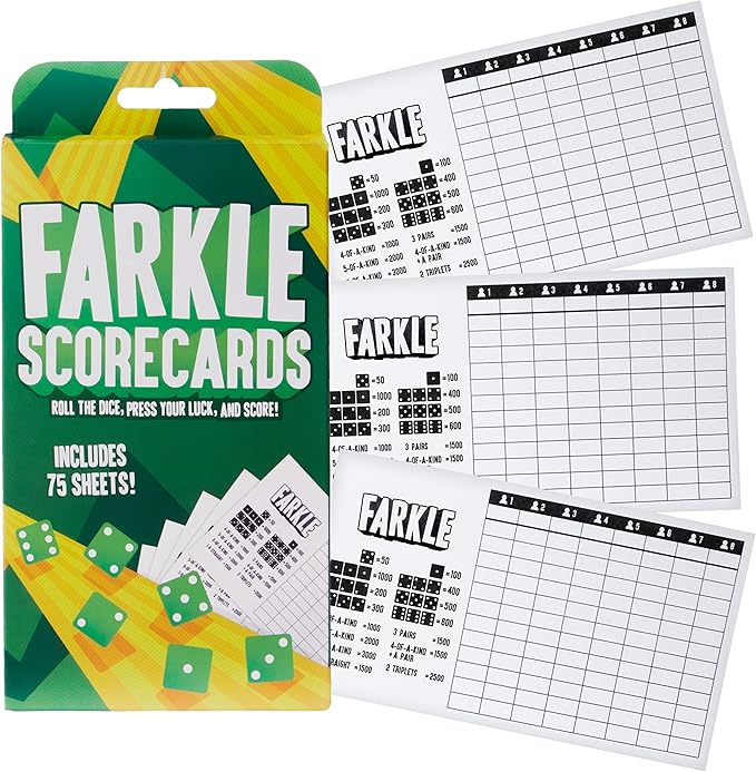 Brybelly Farkle Scorecards – Set of 75 Replacement Score Sheets for Farkle Dice Games for Up to 8 Players