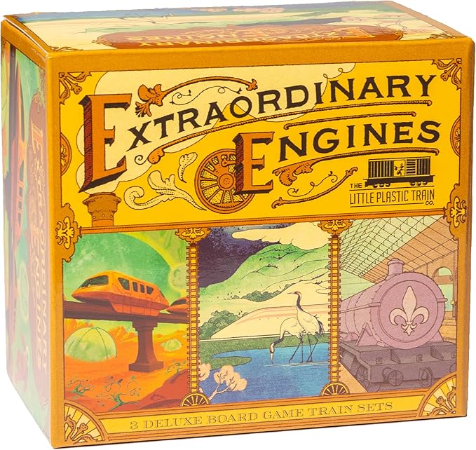 Extraordinary Engines - Deluxe Board Game Train Set | Upgraded Player Pieces for Ticket to Ride and Other Adult, Family, and Kids Train Board Games | Orange, Purple, and White / Pink Colors