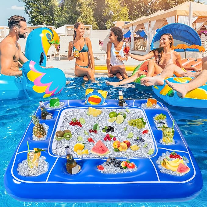 Pool Inflatable Game Table with Waterproof Playing Cards(35.5 inches×35.5 inches,Blue/White)