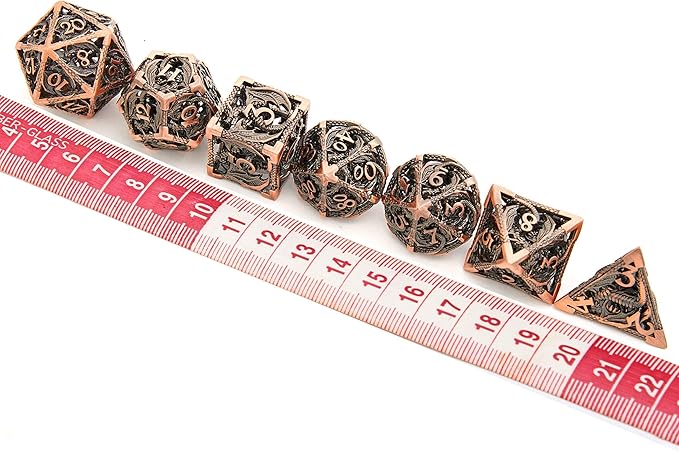 Hollow Metal DND Game Dice Dragon Shape Carved Antique Copper 7Pcs Set for Dungeons and Dragons RPG MTG Table Games D&D Pathfinder Shadowrun and Math Teaching (with Metal Case) ?-