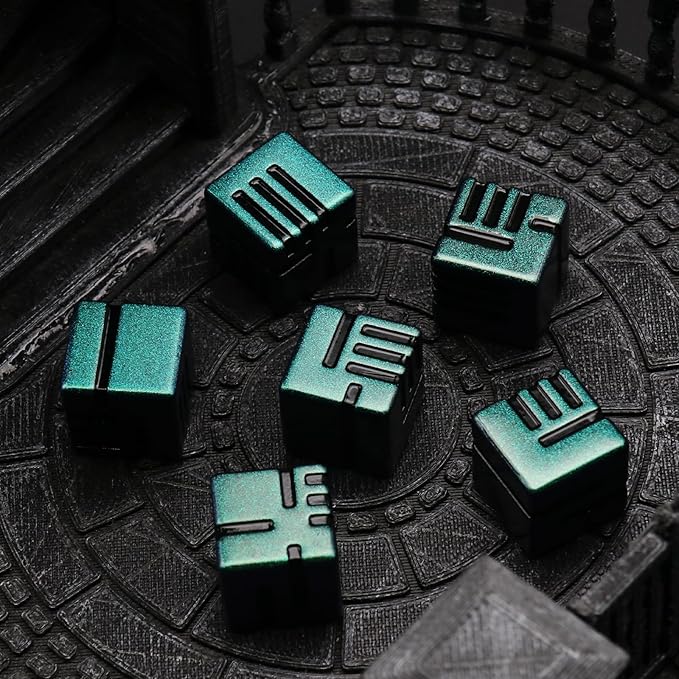 D6 Dice Set 6 Pcs 16mm, Cool Fancy 6 Sided Die Great Metal D6 for DND RPG Dungeons and Dragons (D6 Green Black)