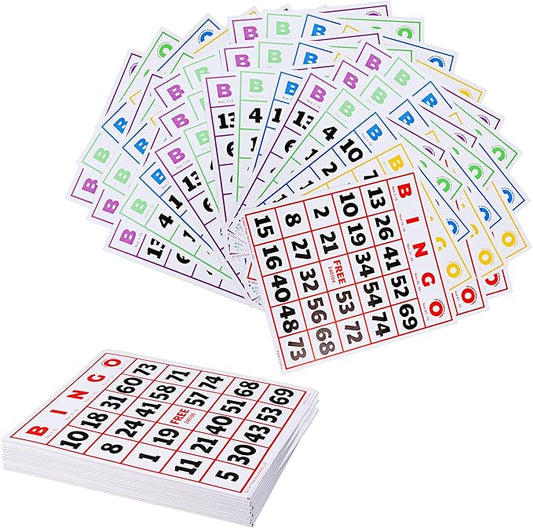 GSE Games & Sports Expert 50-Pack Jumbo Multi-Color Bingo Cards, Large Font Numbers, Reusable Bingo Cardboard for Large Groups, Family/Friend Parties, Game Nights
