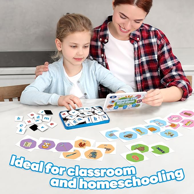 CVC Word Games,Magnetic Letters & Flash Cards,Phonics Games,Alphabet Learning Toys, Refrigerator Fridge ABC Magnets for Kids,Speech Therapy Toys for Toddler,Spelling for Preschool Classroom