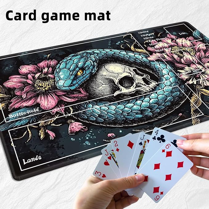 for MTG Playmat with Zones Storage Bag, for TCG Playmat and Playing Card Mat for Magic Board Games, Snake Skull Non-Slip Stitched Edges Game Mat, Rollable Foldable Card Playmats
