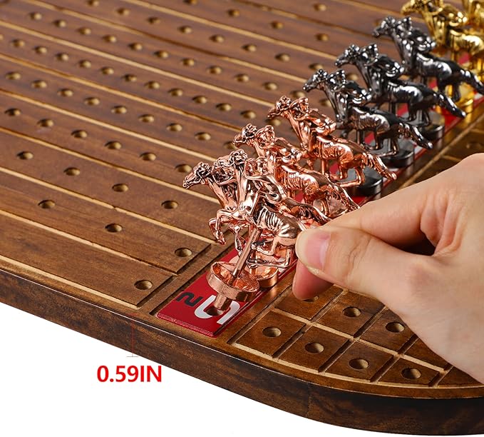 Horse Race Board Game Thickened Wood Finish Line Horse Racing Game Gambling for 2-11 Players Included 11 Metal Horses,2 Dices and 2 Decks of Cards（Oval,Vintage Flame）