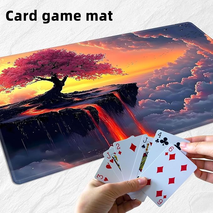 for MTG Playmat with Storage Bags, Card Playmat for TCG Card Playing Game,Rollable & Foldable for PTCG and Board Game Mat for Cards,Non-Slip Cherry Tree Desk Mat for Home Office