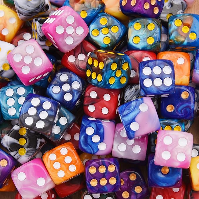 AUSTOR 100 Pieces 12mm Dice 6 Sided Game Dice Two Tone Round Corner Dices Tiny Dice for Tenzi, Farkle, Yahtzee, Bunco or Teaching Math with a Drawstring Storage Bag