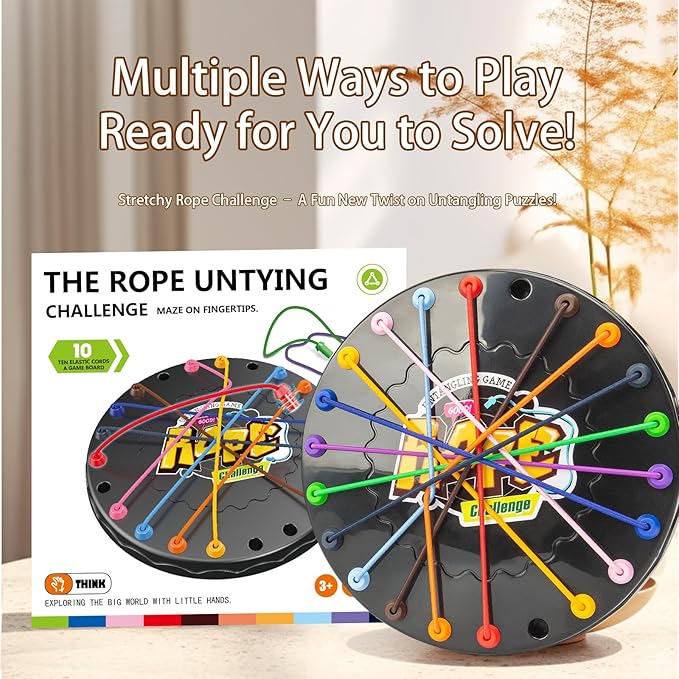 Brainy Knots Puzzle Game for Kids & Adults - Mini Travel Size Family Games with 10 Knot Challenges, Perfect for Road Trips, Chess Board Enthusiasts & Juegos para Niños
