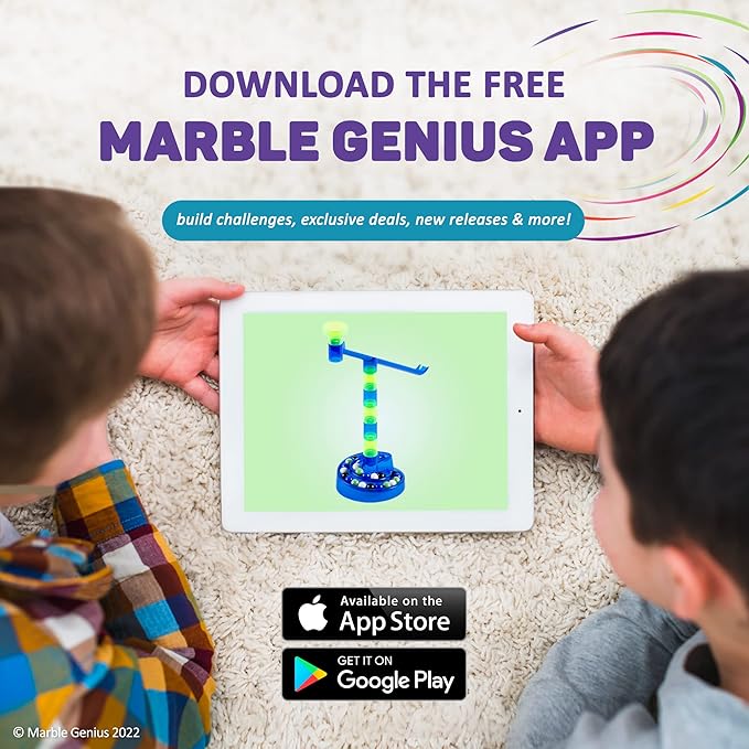 Marble Genius Flying Marbles Action Game - Family Table Game, Experience The Thrill of Racing, Includes an App with Additional Challenges, Perfect for Kids, Teens, and Adults, AIM! Launch! Score!
