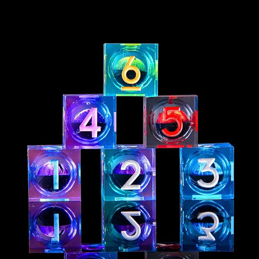 6 Pcs D6 DND Dice Dragon Eye 18mm Liquid Core 6 Sided Dice,Colored Dice Set Resin Sharp Edge D&D for Dungeons and Dragons, RPG, Board Games,Parties,Classroom Math Games