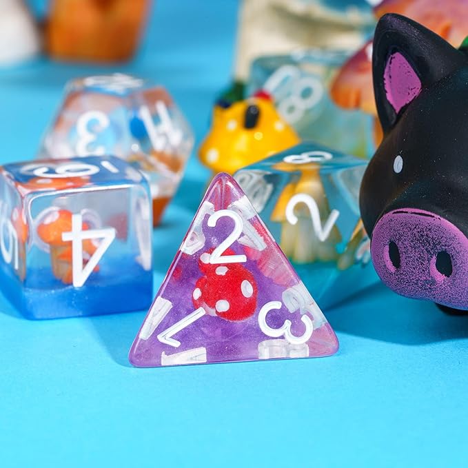 UDIXI 7-Die Mushroom D&D Dice Set, Resin DND Dice Set RPG Polyhedral Dice for Dungeons and Dragons Role Playing Games and Other Tabletop Games (Colorful)