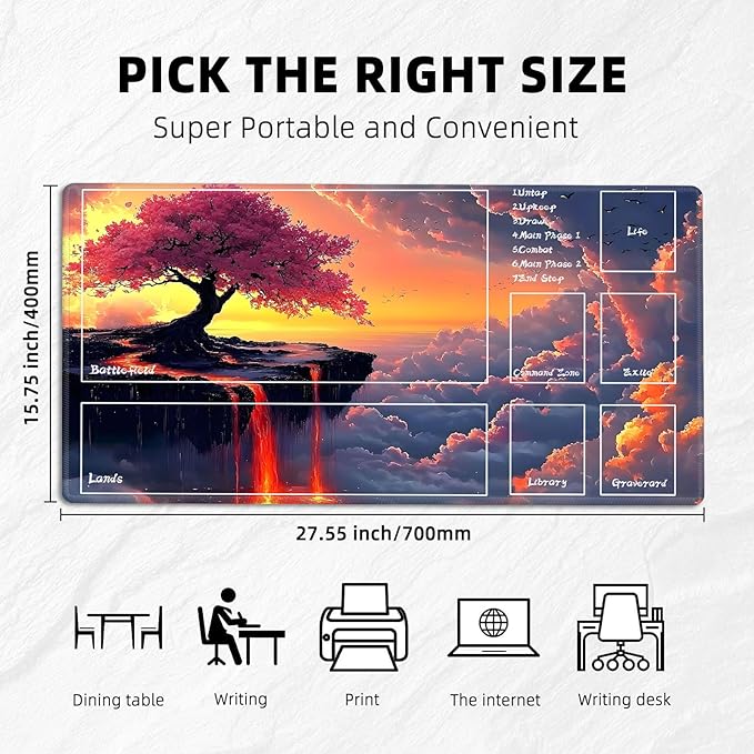 for MTG Playmat with Zones Storage Bag,for TCG Playmat and Playing Card Mat for Magic Board Games, Cherry Tree Non Slip Stitched Edges Game Mat, Rollable Foldable Card Playmats