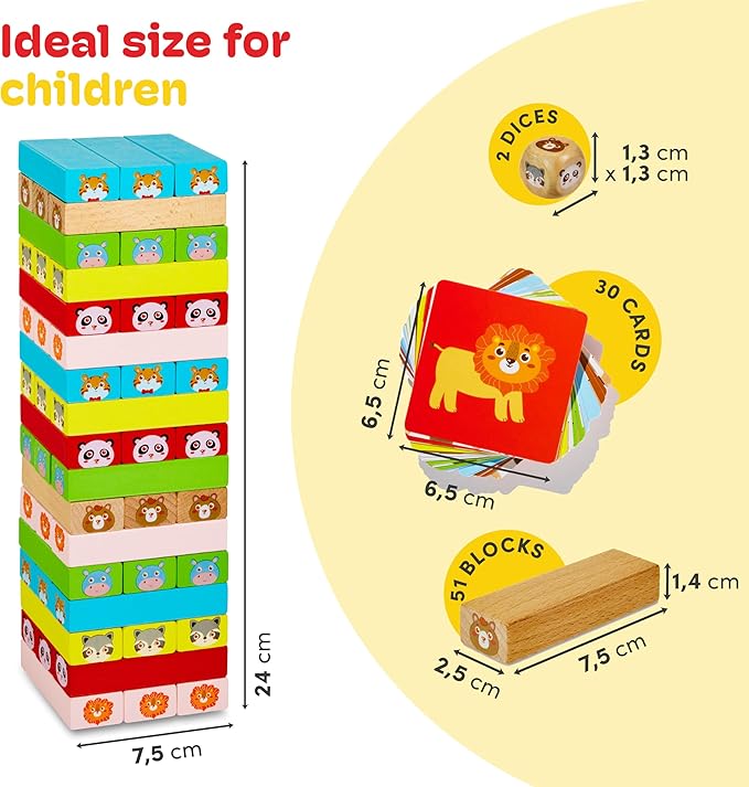 CUBIDI® Original Wooden Stacking Tumbling Tower Game That Promotes Development & Motor Skills of Toddlers Block Game for Children & Adults and Family
