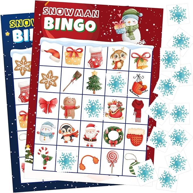 ceiba tree Christmas Bingo Cards Snowman Bingo Game for Kids 24 Players Holiday Classroom Activity Party Supply