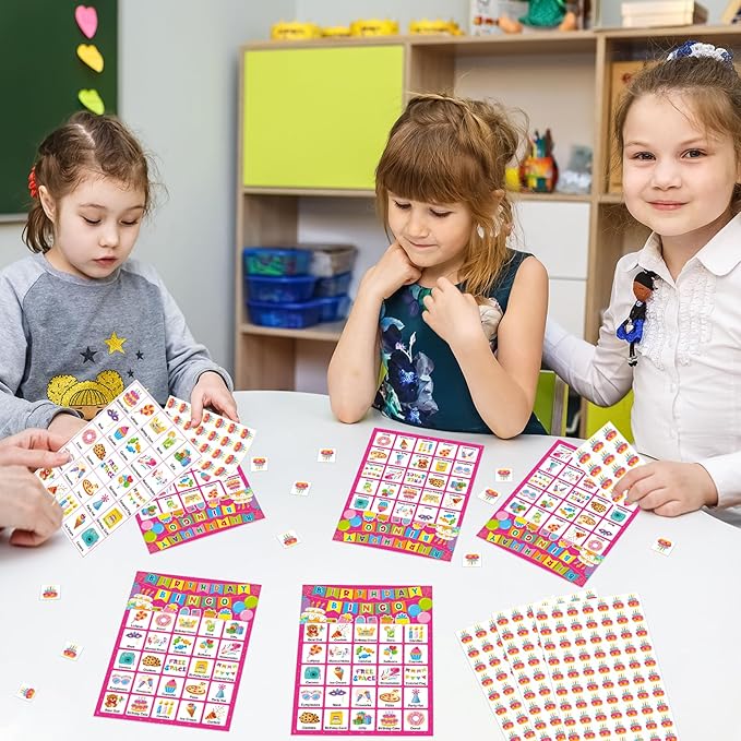 Birthday Bingo Game Cards for Kids Girls Adults - 24 Players Birthday Party Bingo Games for School Classroom Family Kids Birthday Party Activities Supplies